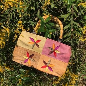 💐 Vintage Liz Claiborne Raffia Bamboo Handbag